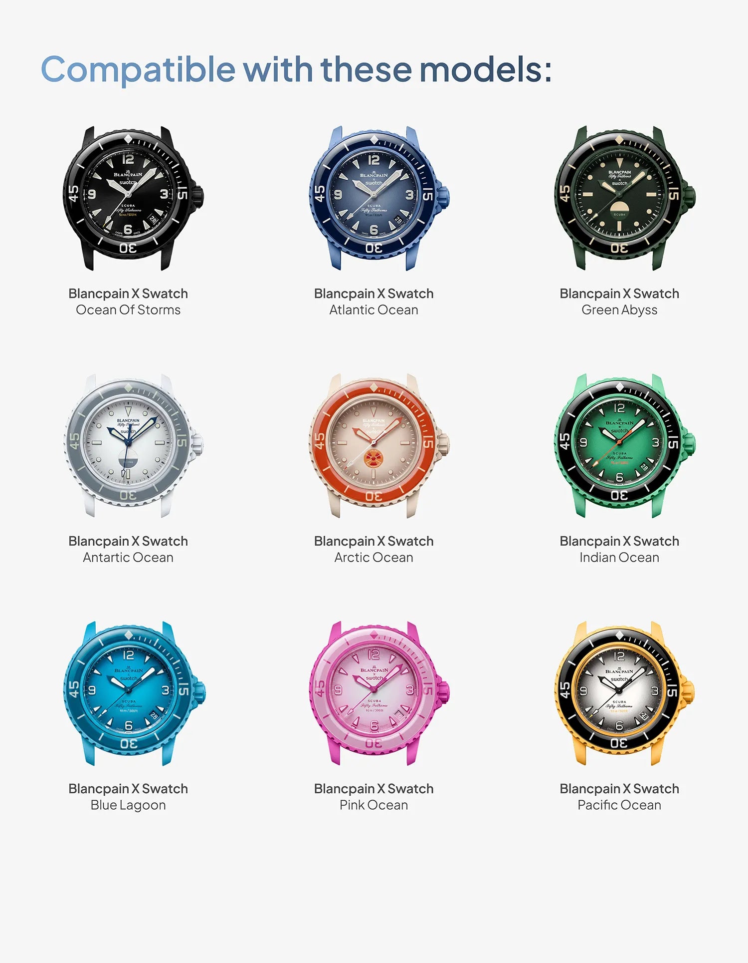 Rubber Strap for Blancpain X Swatch compatible with these models