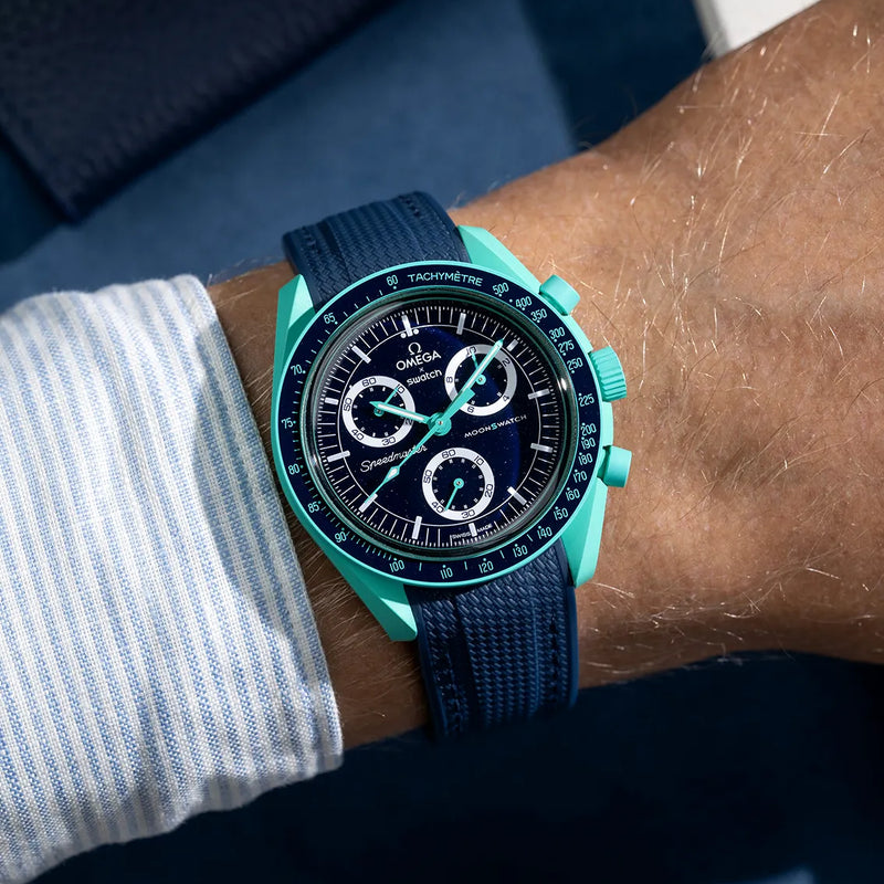 Curved Vertech Rubber Strap Blue for MoonSwatch | Exact fit