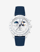 Blue Epsom Leather Strap on Omega x Swatch MoonSwatch Mission To Earthphase - Moonshine Gold Cold Moon