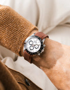 Brown FKM Rubber Strap Integrated for Original Clasp - Rolex Daytona 116500 wrist shot with brown shirt