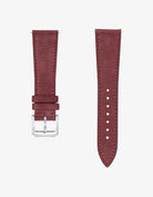 Burgundy suede leather watch strap with 316L stainless steel clasp | flat lay image on white background