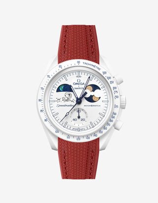 Burgundy rubber strap designed for the Omega x Swatch MoonSwatch Mission to Earthphase Moonshine Gold Cold Moon