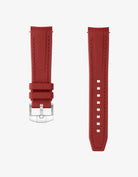 burgundy vertech rubber watch strap with silver buckle on a white background