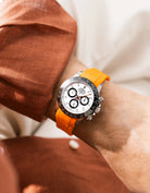 Orange FKM Rubber Strap Integrated for Original Clasp - Rolex Daytona 116500 wrist shot white orange shirt 