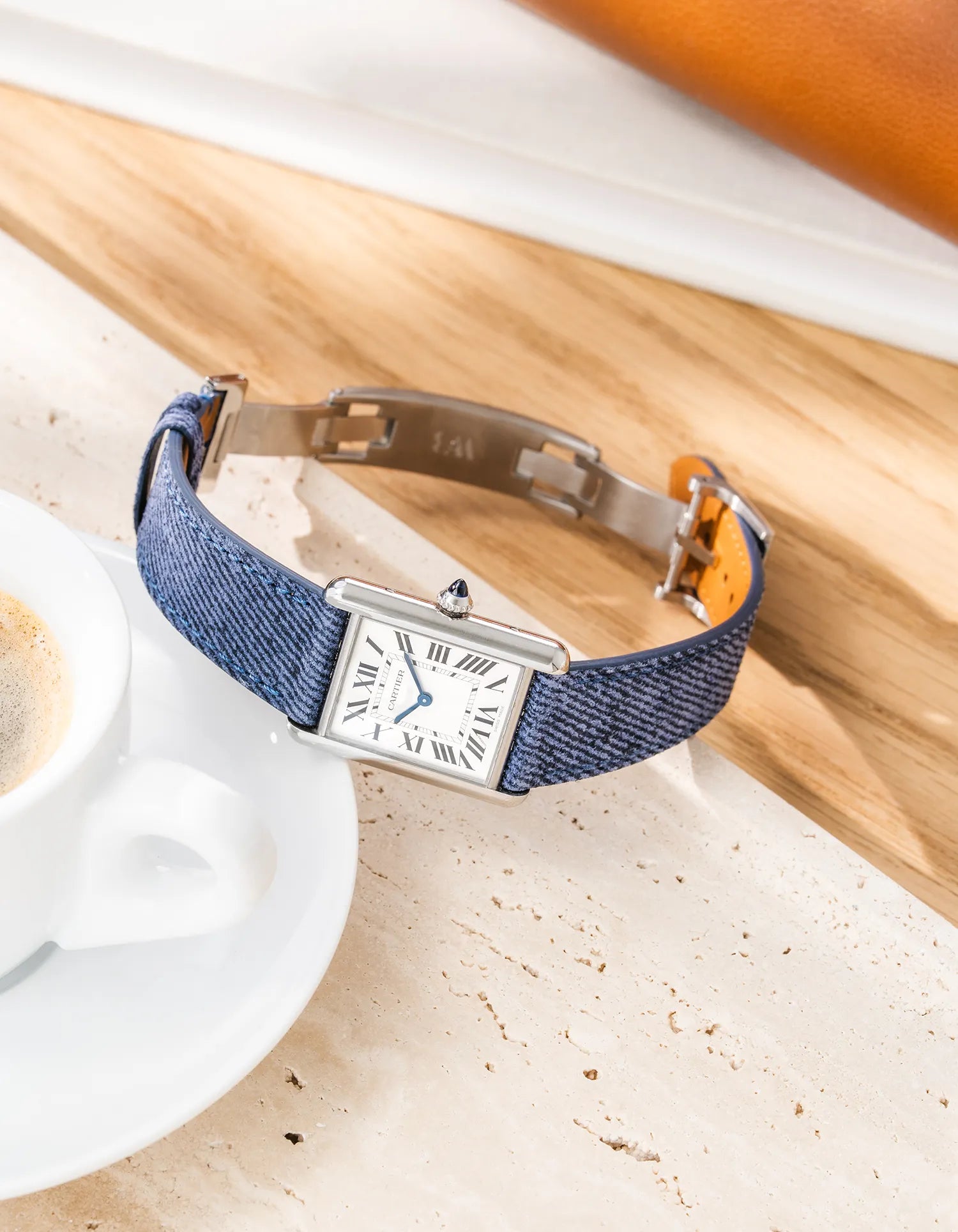 Silver Deployant Clasp on Cartier Tank