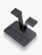 Wristbuddys Double Watch Stand in black calfskin leather, designed to display two watches on a desk or nightstand