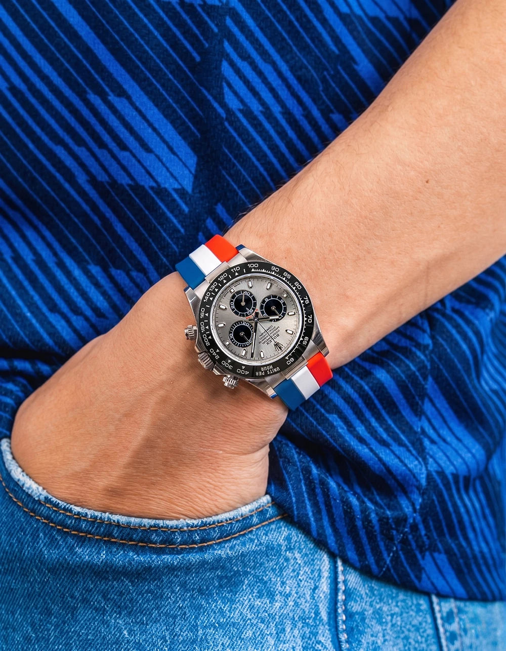 France Flag Watch Strap wrist shot