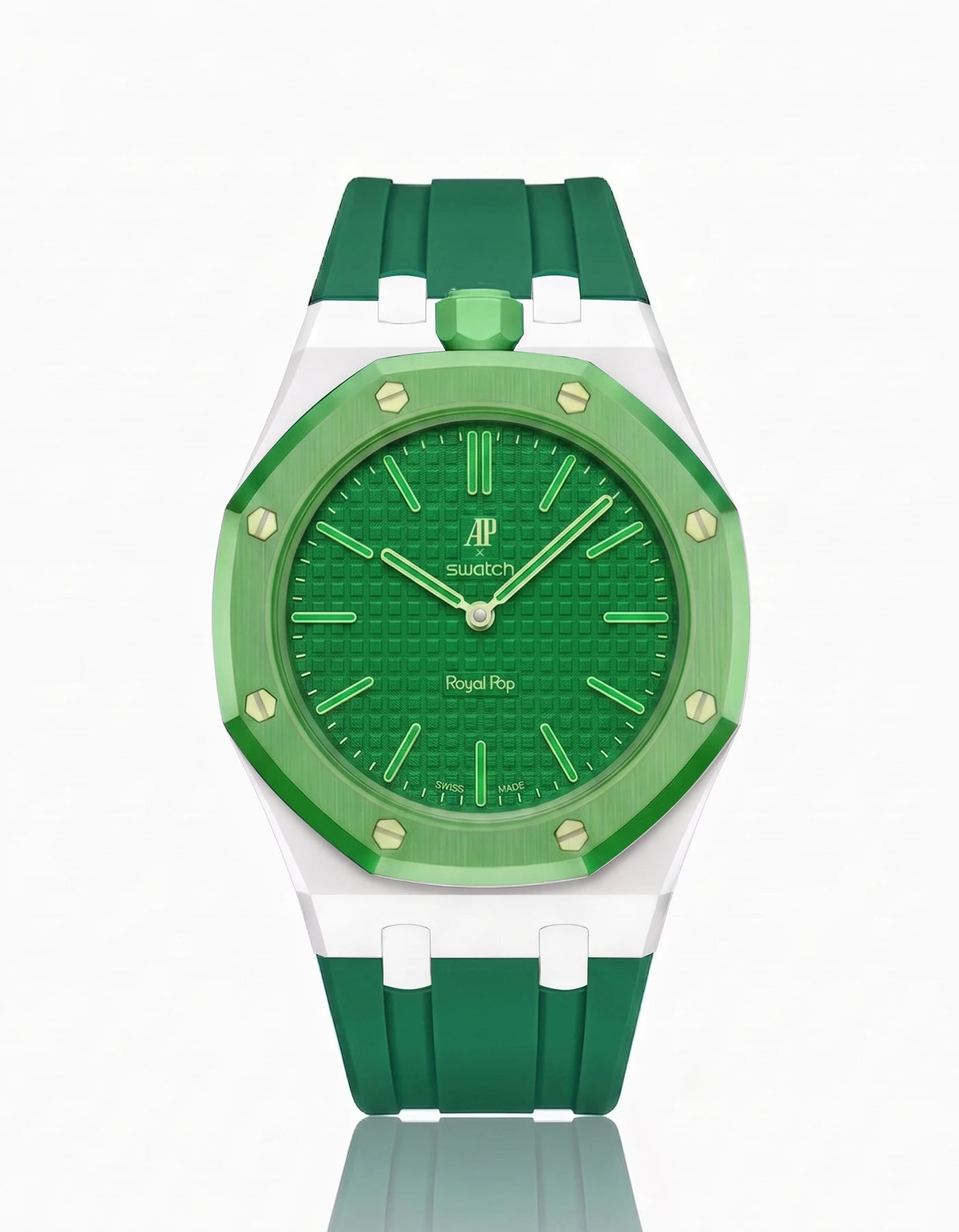 combo::white::rubber-strap-for-ap-x-swatch-royal-pop-green
