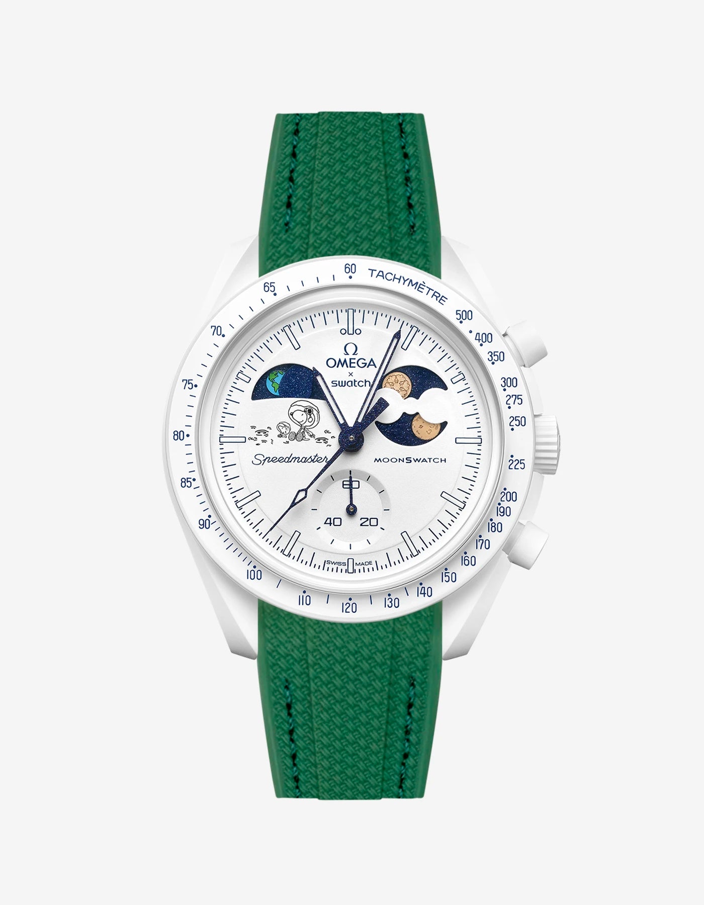 Green rubber strap on Moonswatch Moonshine Gold Cold Moon watch