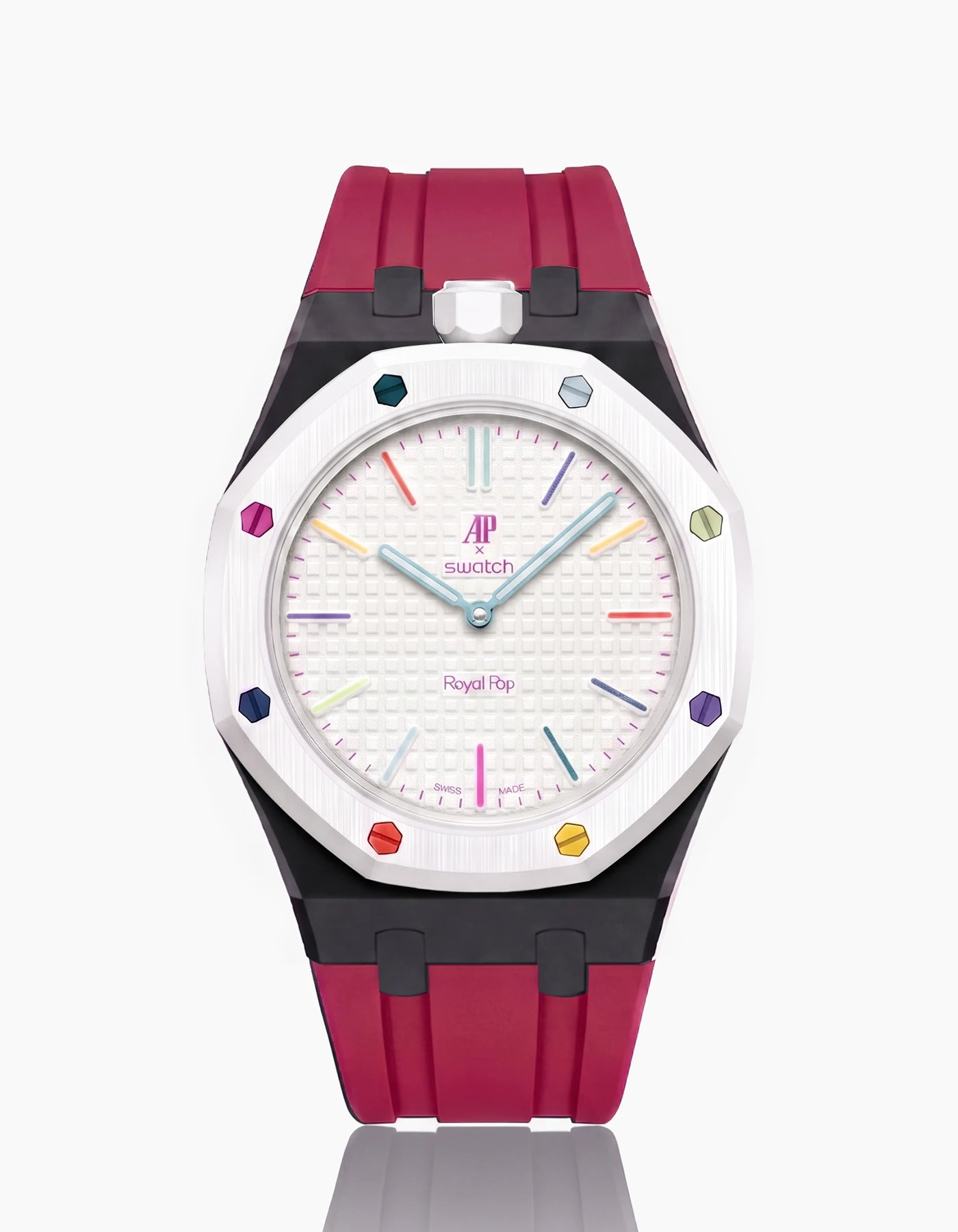 combo::black::rubber-strap-for-ap-x-swatch-royal-pop-dark-pink