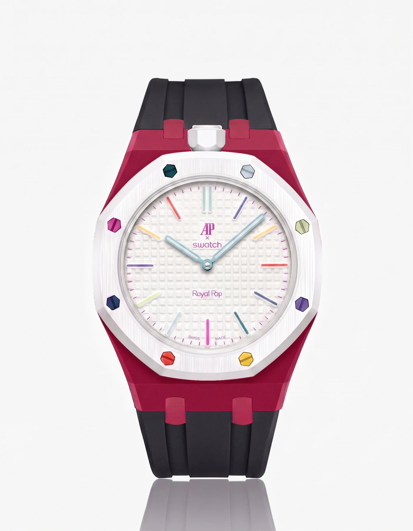 combo::dark-pink::rubber-strap-for-ap-x-swatch-royal-pop-black