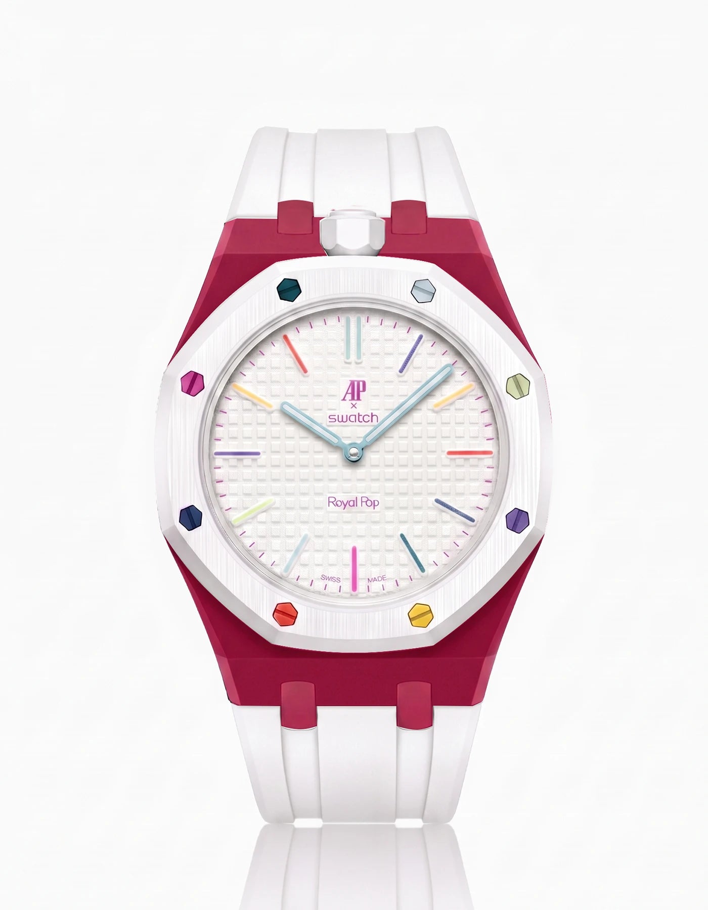 combo::dark-pink::rubber-strap-for-ap-x-swatch-royal-pop-white