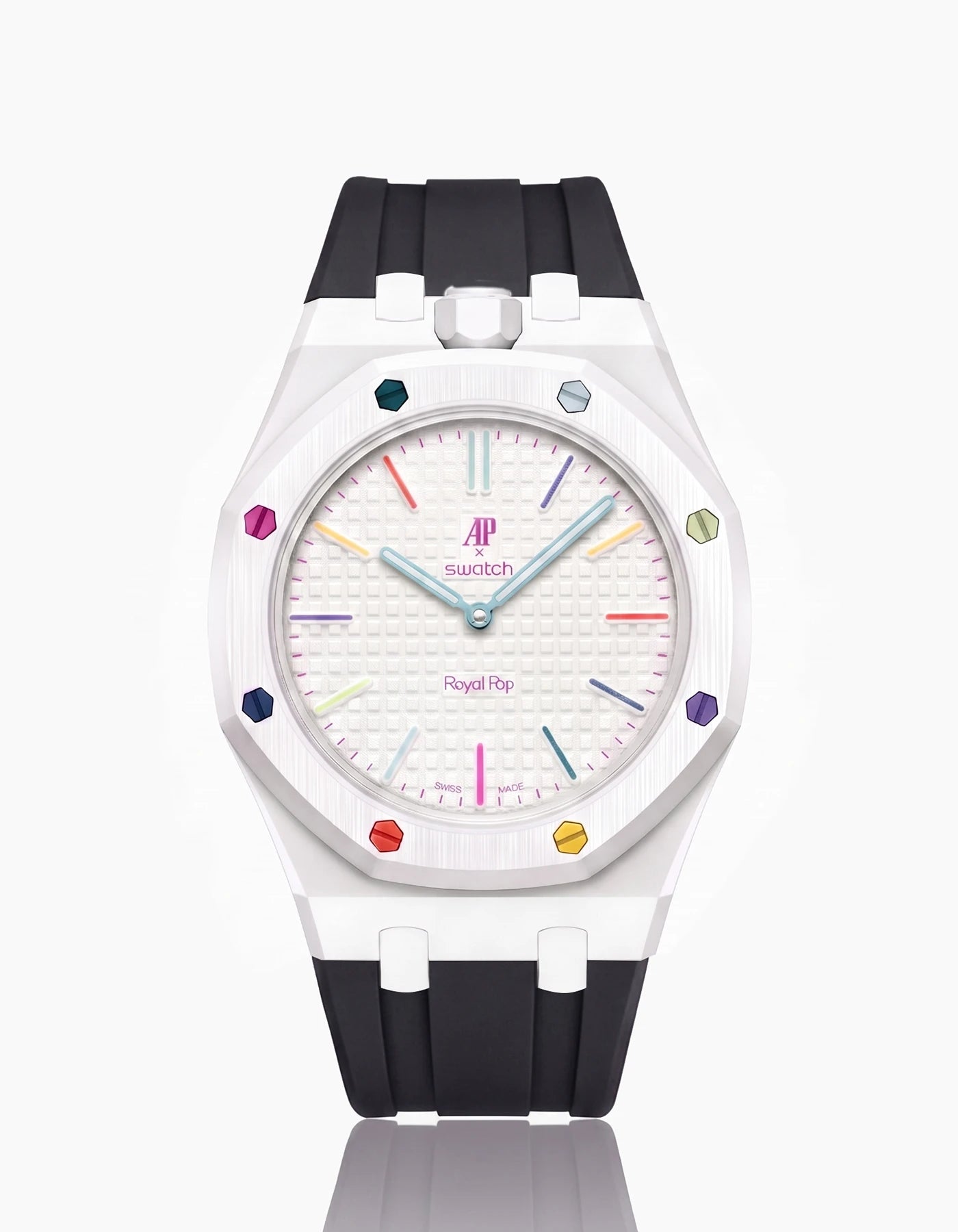 combo::white::rubber-strap-for-ap-x-swatch-royal-pop-black