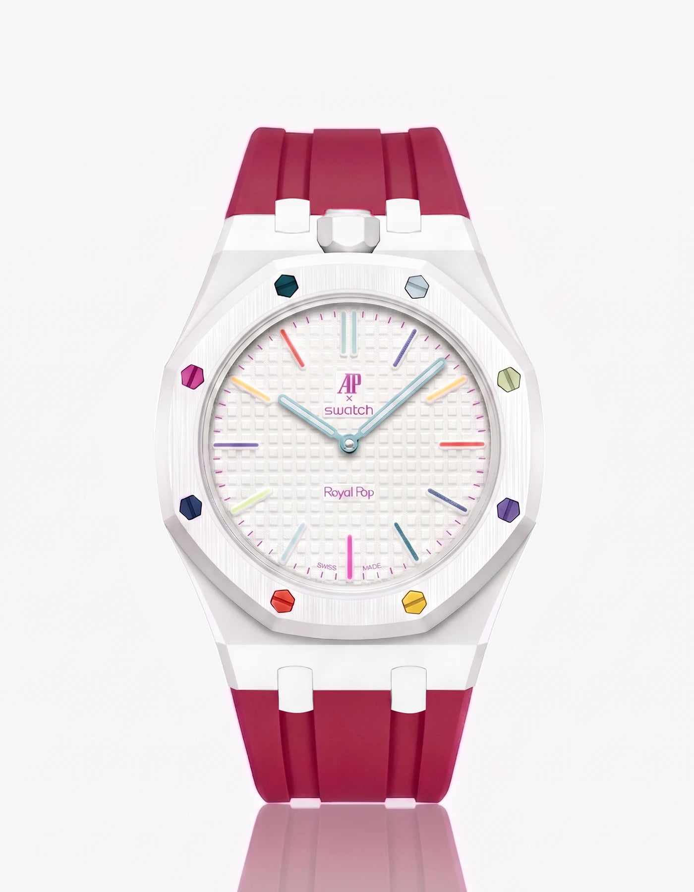 combo::white::rubber-strap-for-ap-x-swatch-royal-pop-dark-pink