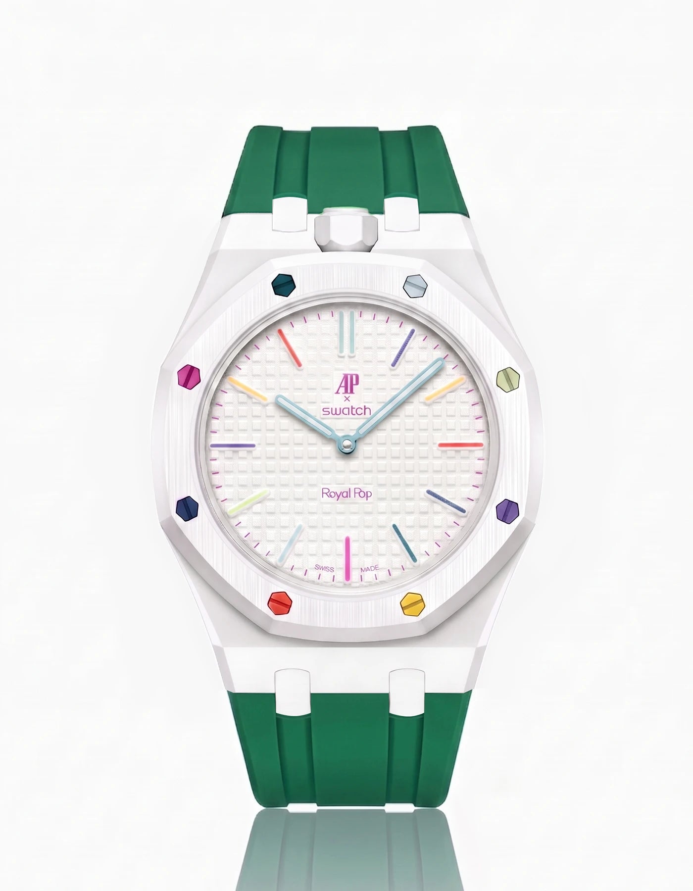 combo::white::rubber-strap-for-ap-x-swatch-royal-pop-green