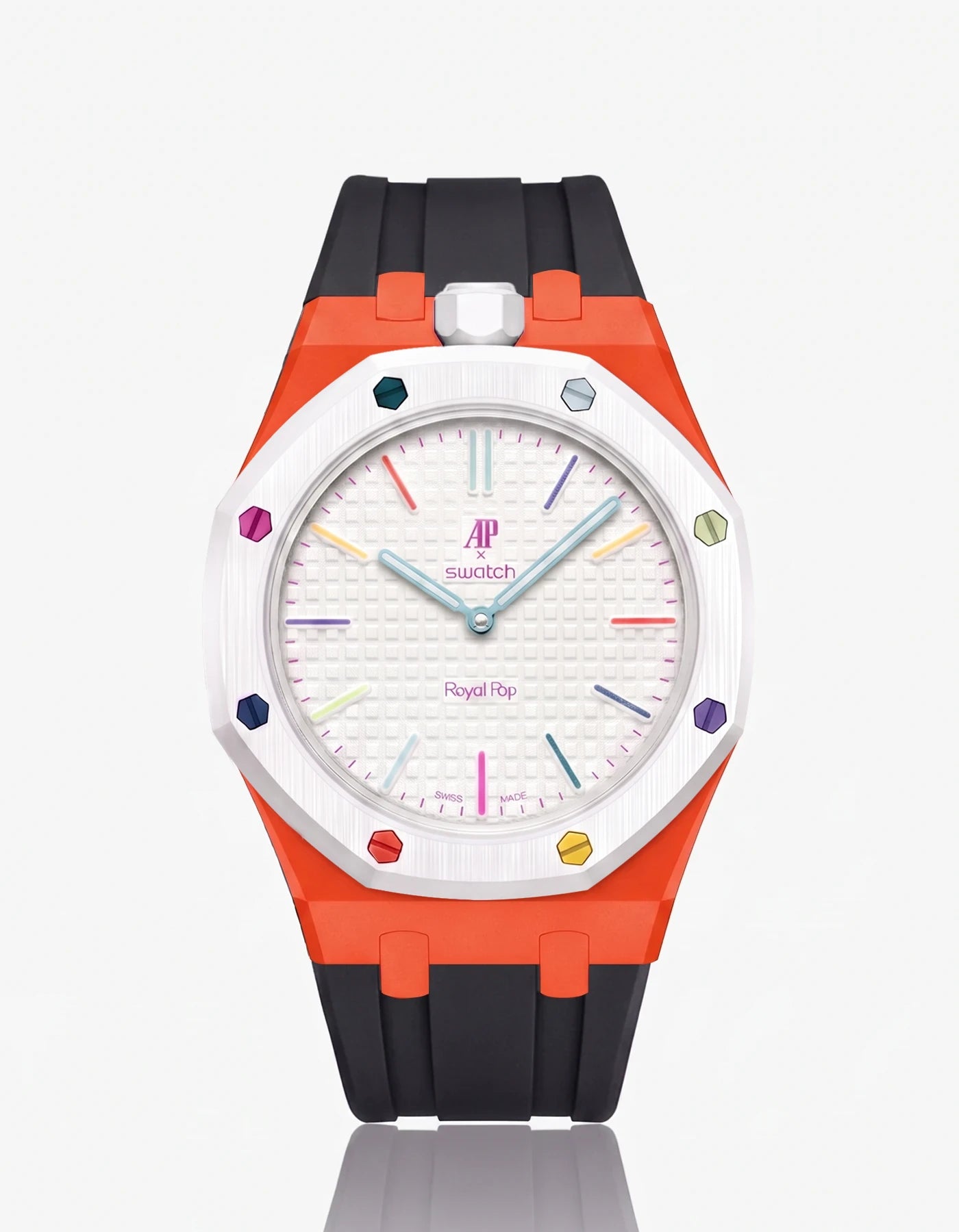 combo::orenji-orange::rubber-strap-for-ap-x-swatch-royal-pop-black