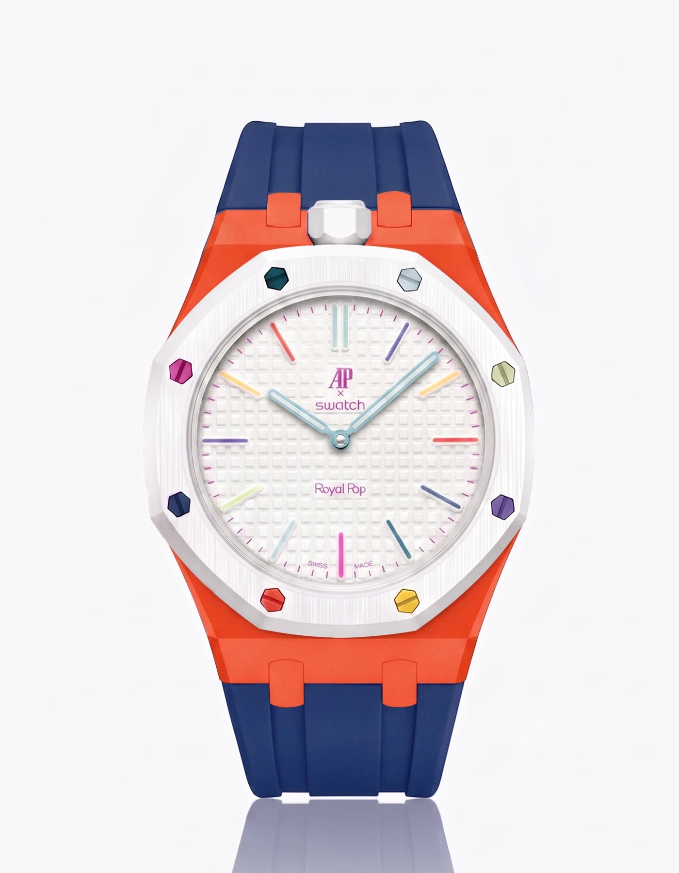 combo::orenji-orange::rubber-strap-for-ap-x-swatch-royal-pop-navy-blue