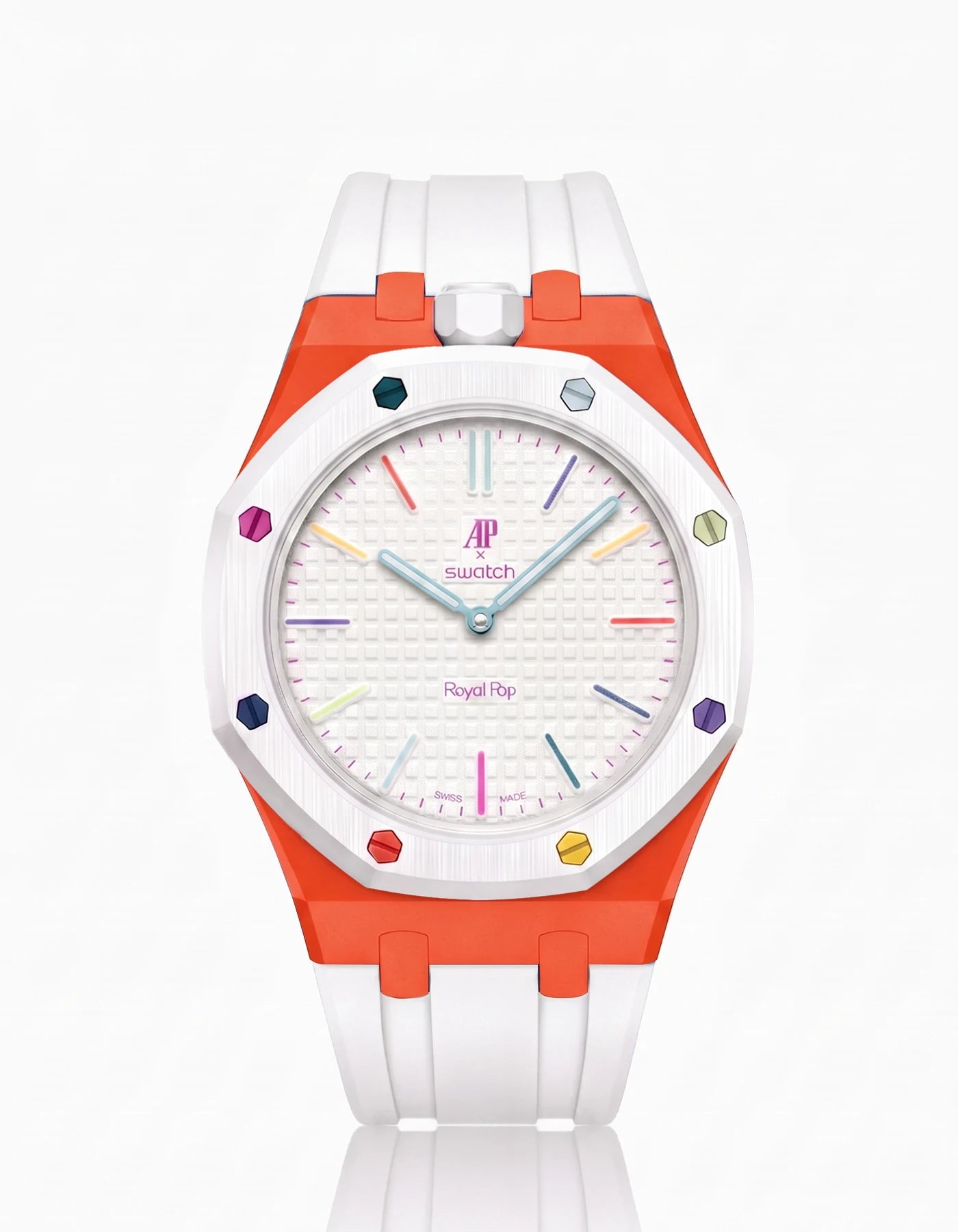 combo::orenji-orange::rubber-strap-for-ap-x-swatch-royal-pop-white