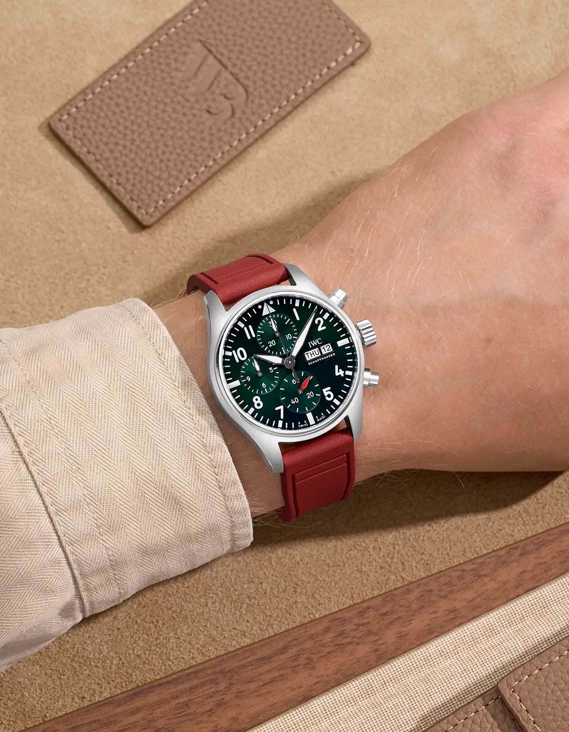 Burgundy IWC Rubber Strap on Big Pilot Watch – Sophisticated & Comfortable Fit