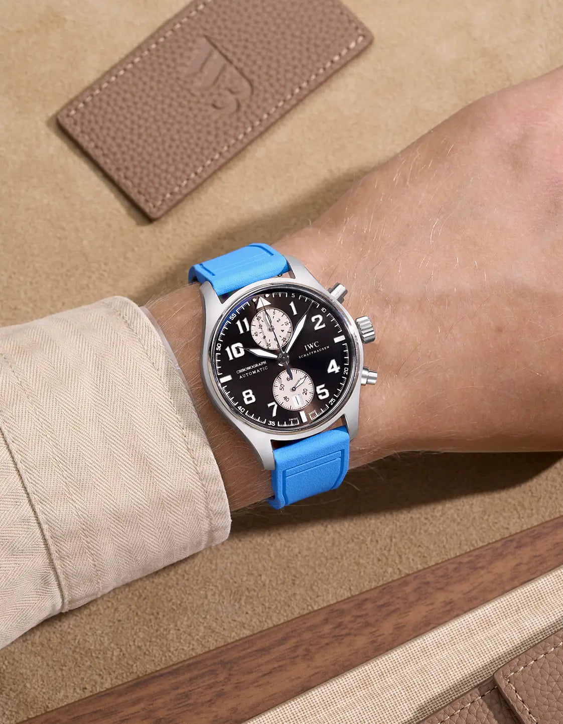 IWC Capri Blue Rubber Strap on IWC Big Pilot Watch – Lightweight & Sweat-Resistant