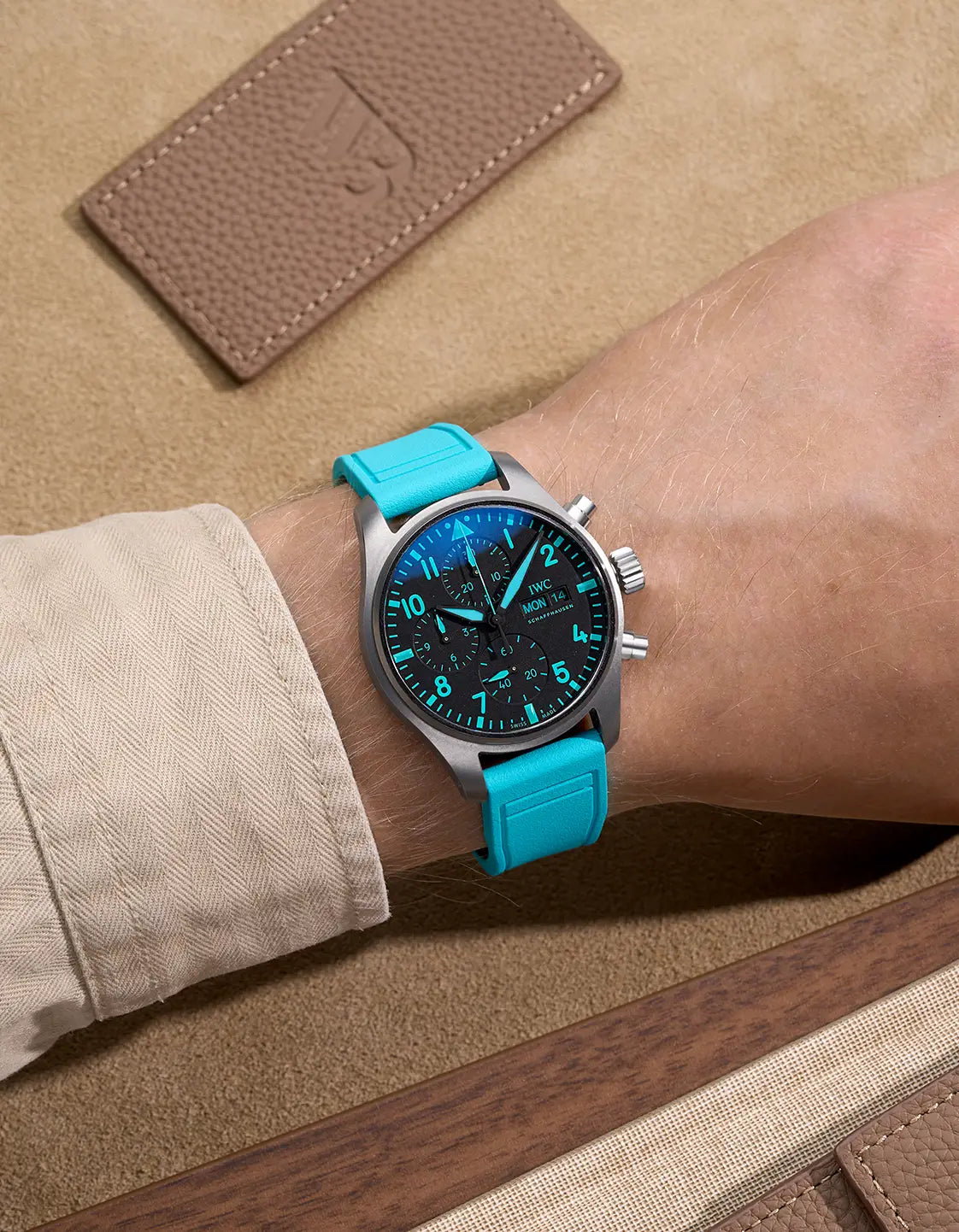 IWC Turquoise Rubber Strap on IWC Big Pilot Watch – Stylish & Sweat-Resistant