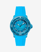 Lagoon Blue Rubber Strap on Blancpain X Swatch Blue Lagoon Watch