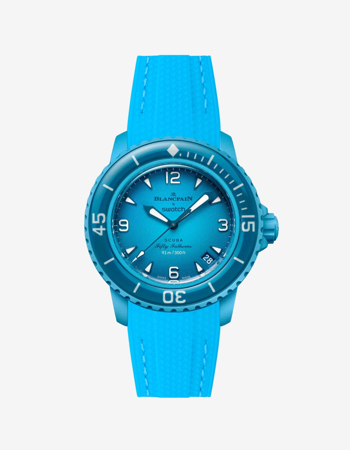 Lagoon Blue Rubber Strap on Blancpain X Swatch Blue Lagoon Watch