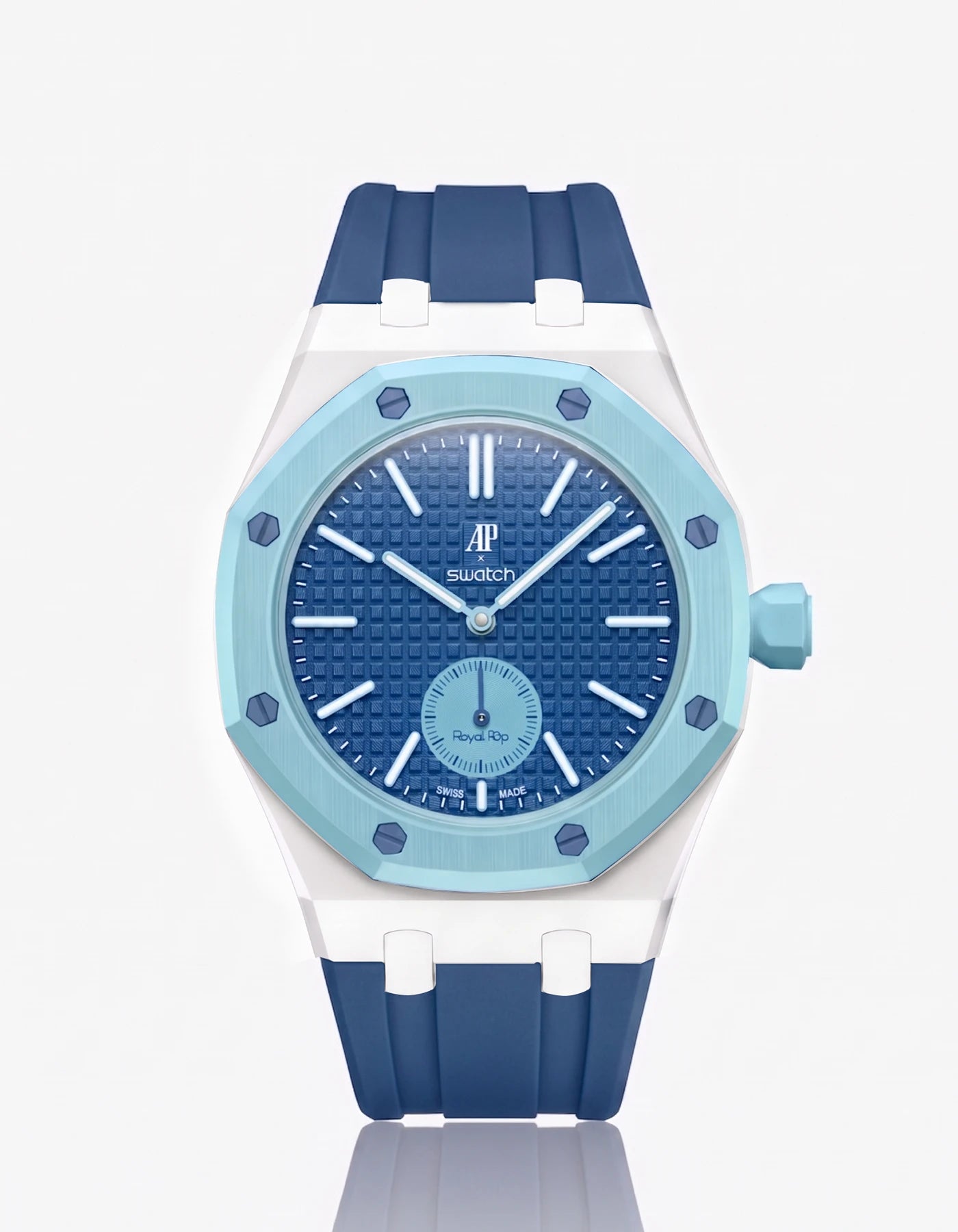 combo::white::rubber-strap-for-ap-x-swatch-royal-pop-lan-ba-dark-blue