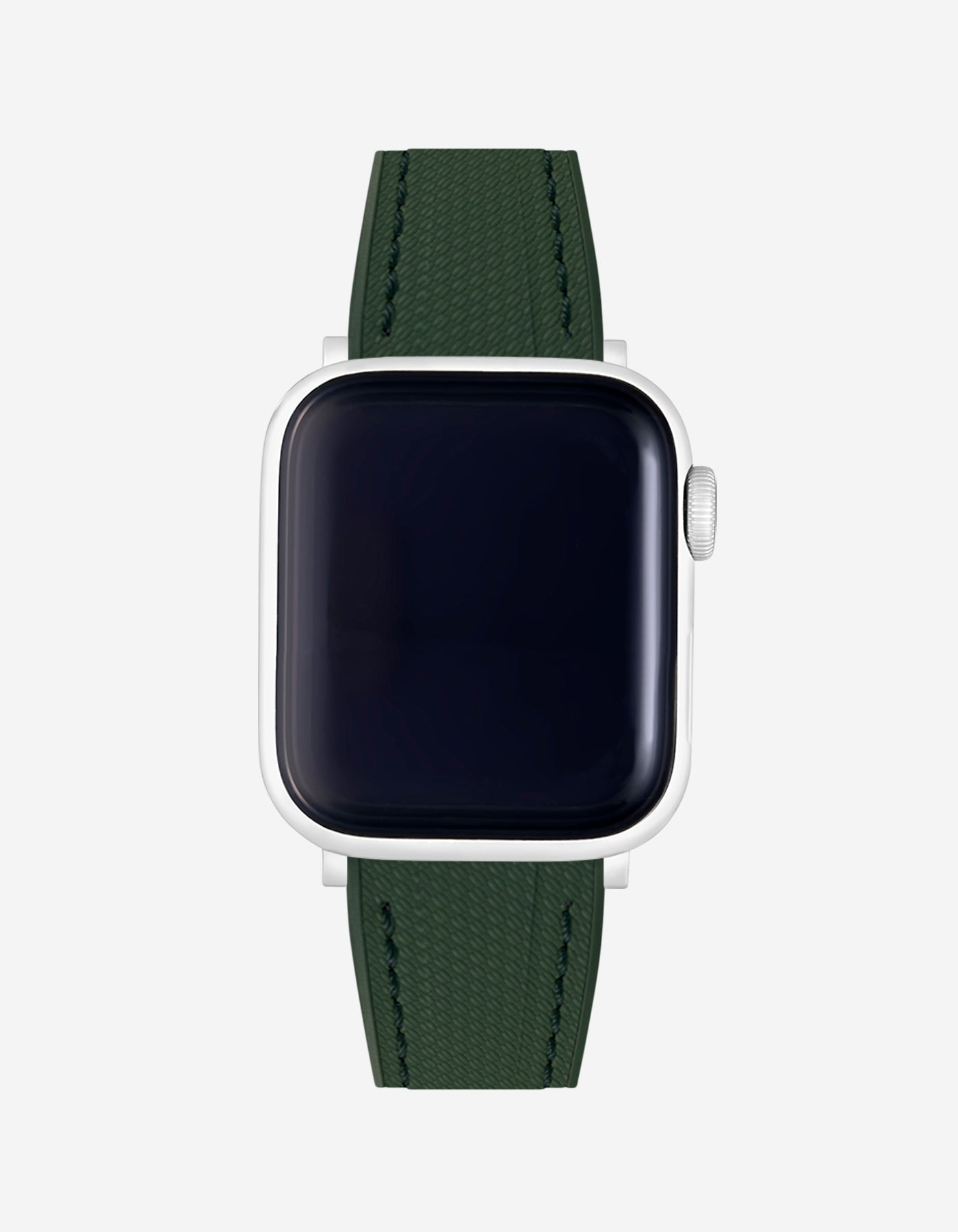 Military green rubber apple watch band on watch