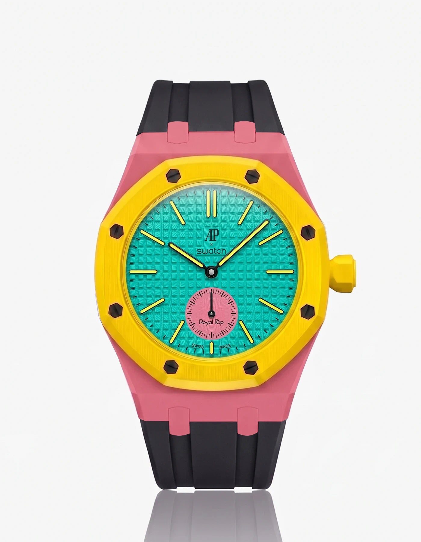 combo::otg-pink::rubber-strap-for-ap-x-swatch-royal-pop-black