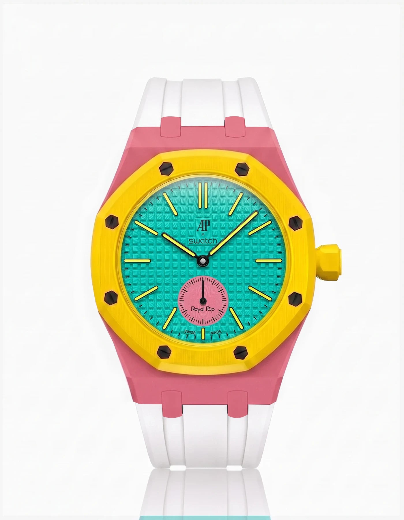 combo::otg-pink::rubber-strap-for-ap-x-swatch-royal-pop-white