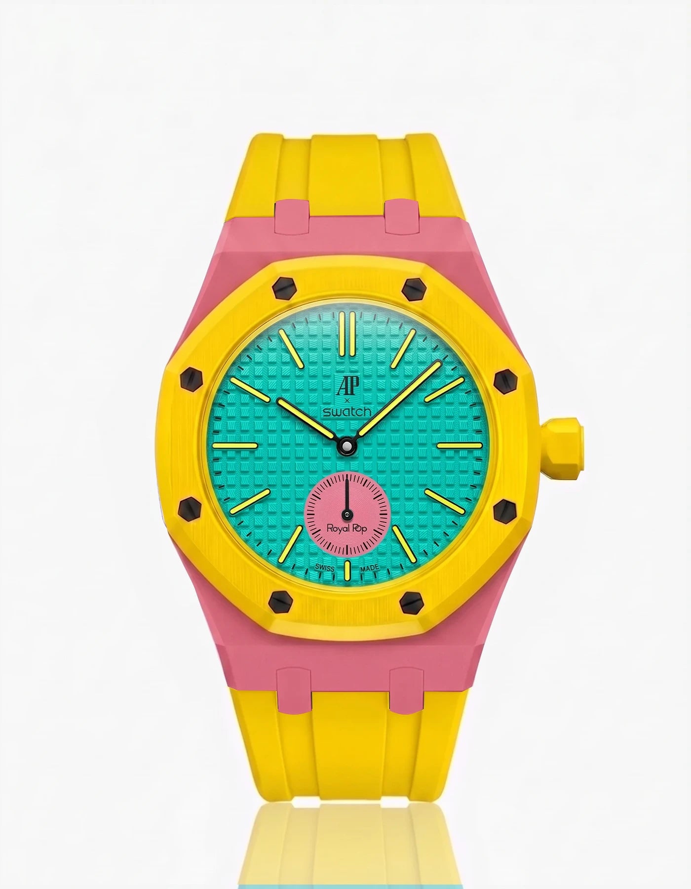 combo::otg-pink::rubber-strap-for-ap-x-swatch-royal-pop-yellow