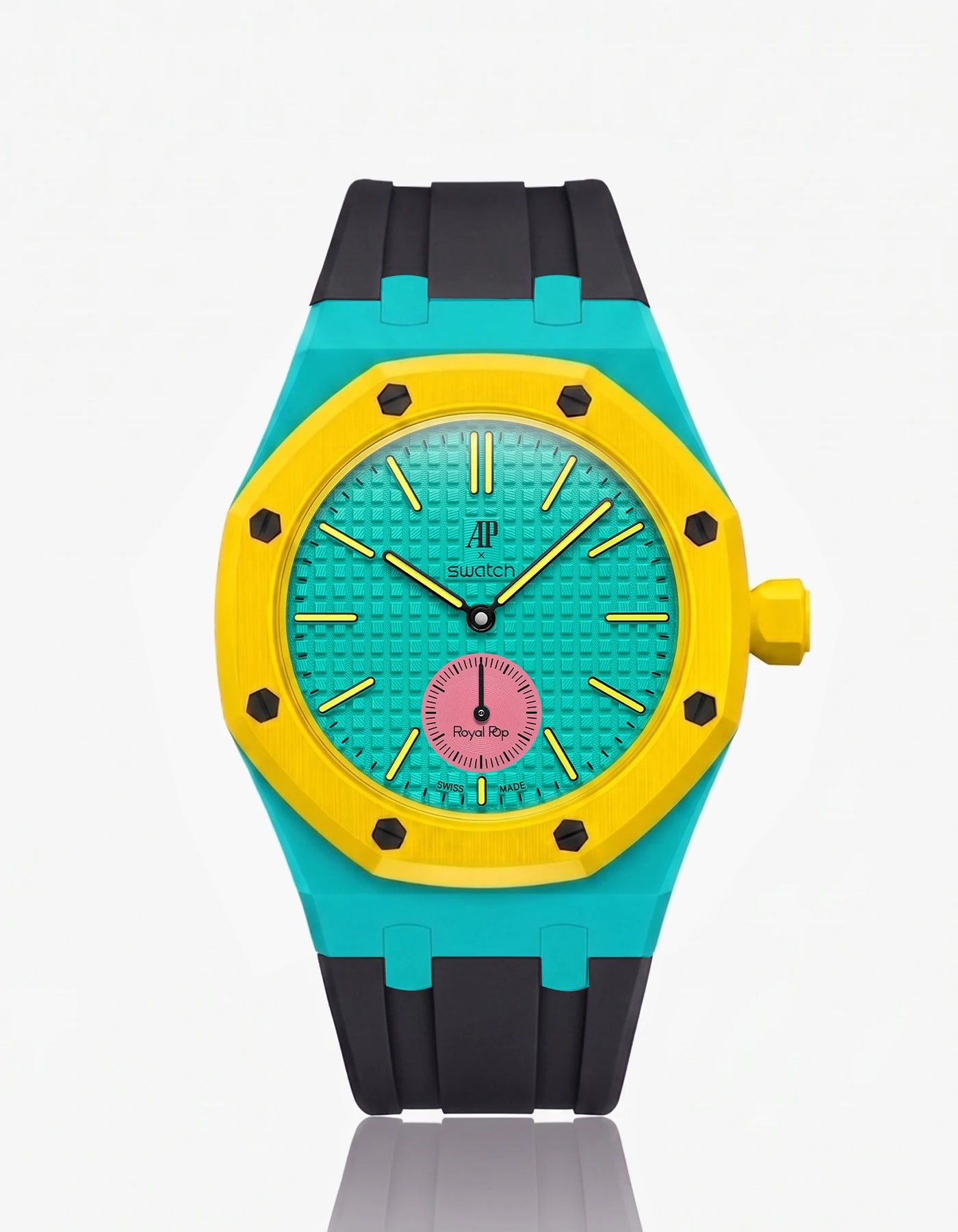 combo::turquoise::rubber-strap-for-ap-x-swatch-royal-pop-black