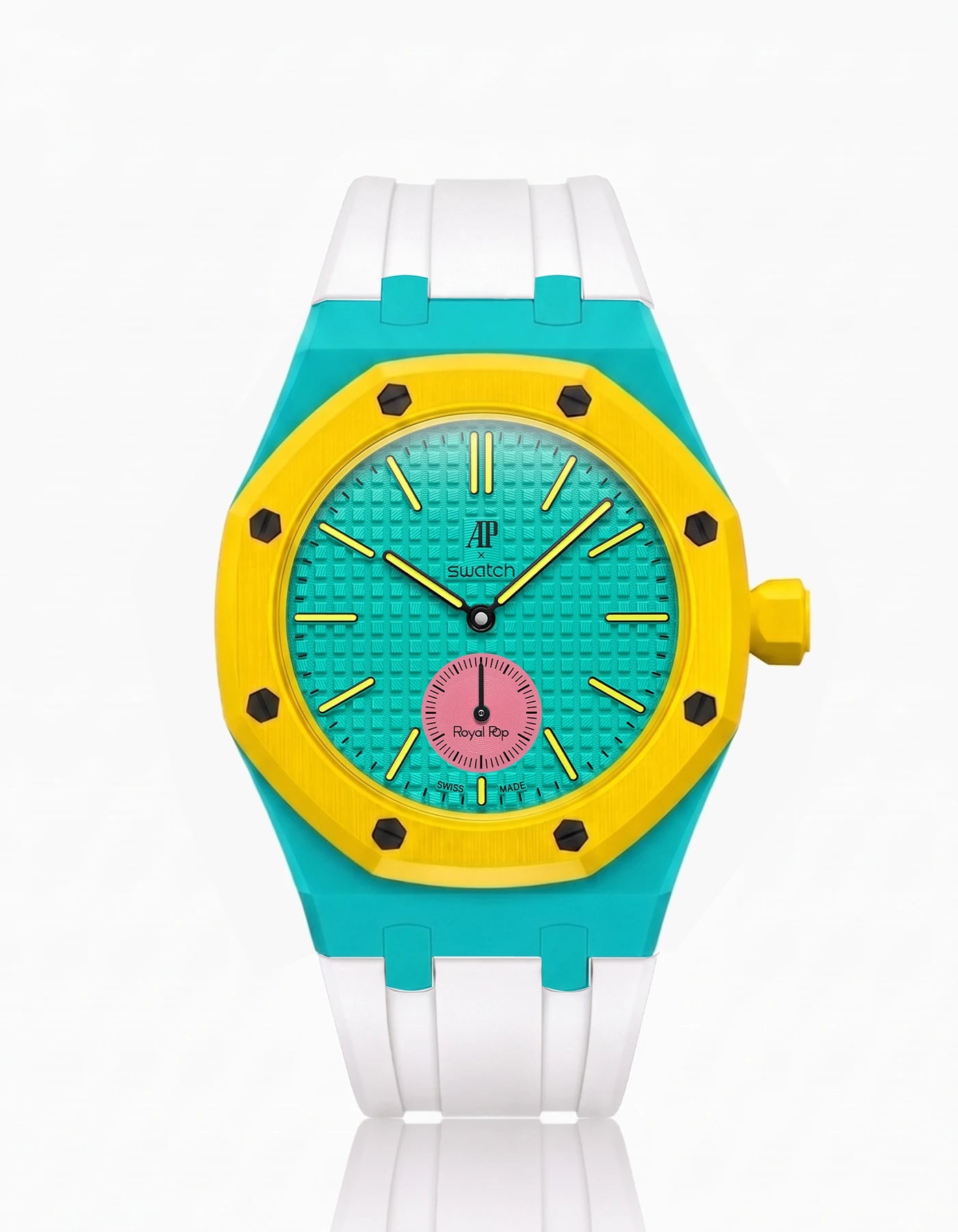 combo::turquoise::rubber-strap-for-ap-x-swatch-royal-pop-white