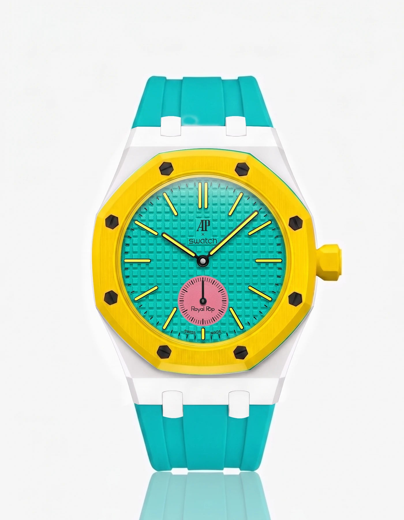 combo::white::rubber-strap-for-ap-x-swatch-royal-pop-turquoise
