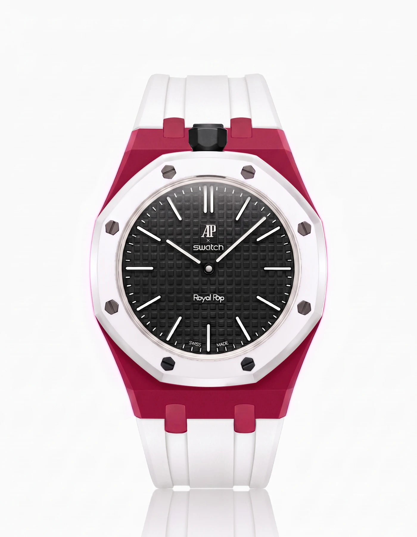 combo::dark-pink::rubber-strap-for-ap-x-swatch-royal-pop-white