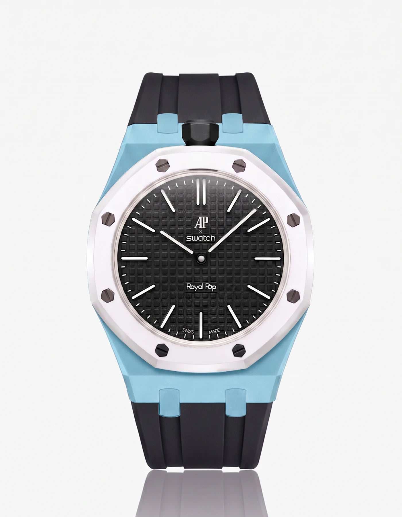 combo::light-blue::rubber-strap-for-ap-x-swatch-royal-pop-black