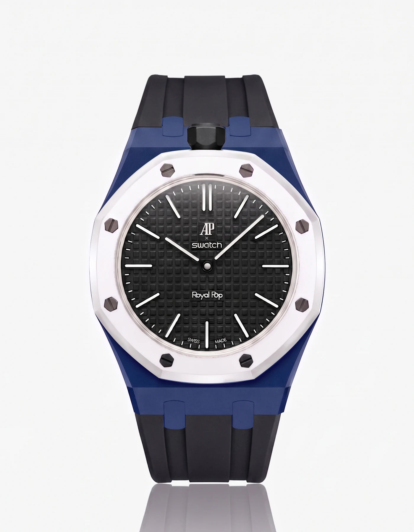 combo::navy-blue::rubber-strap-for-ap-x-swatch-royal-pop-black