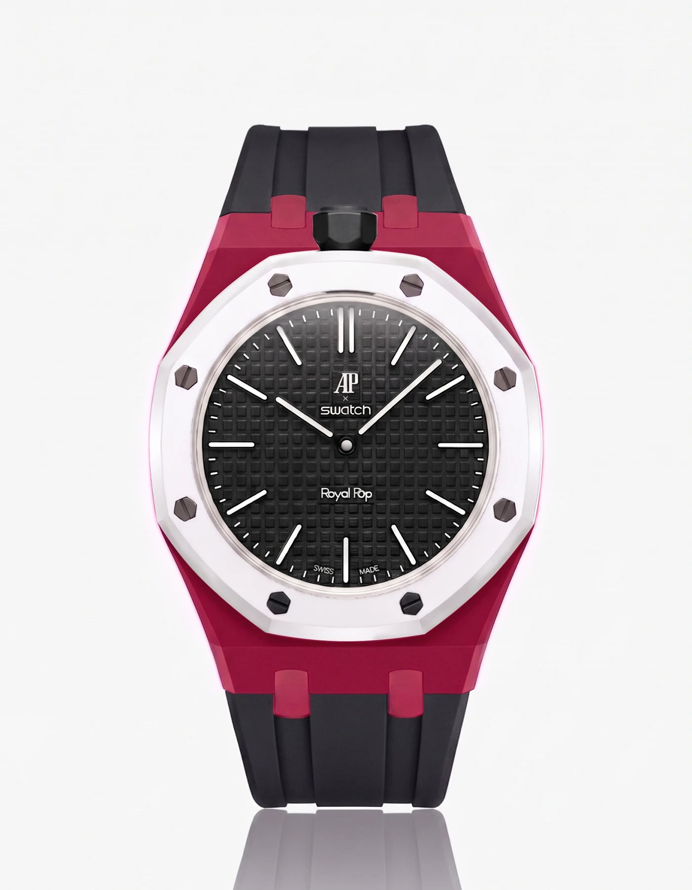 combo::dark-pink::rubber-strap-for-ap-x-swatch-royal-pop-black
