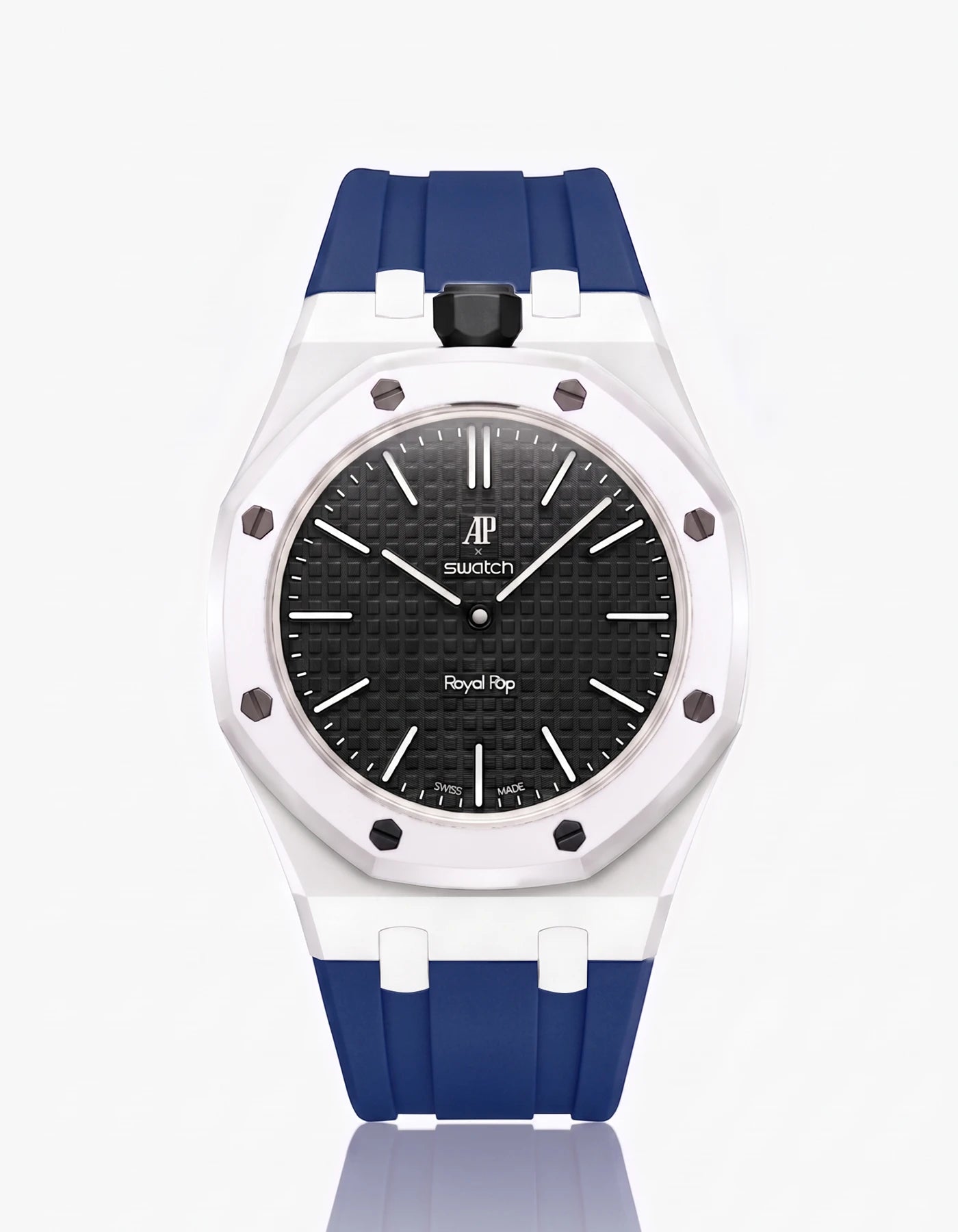 combo::white::rubber-strap-for-ap-x-swatch-royal-pop-navy-blue