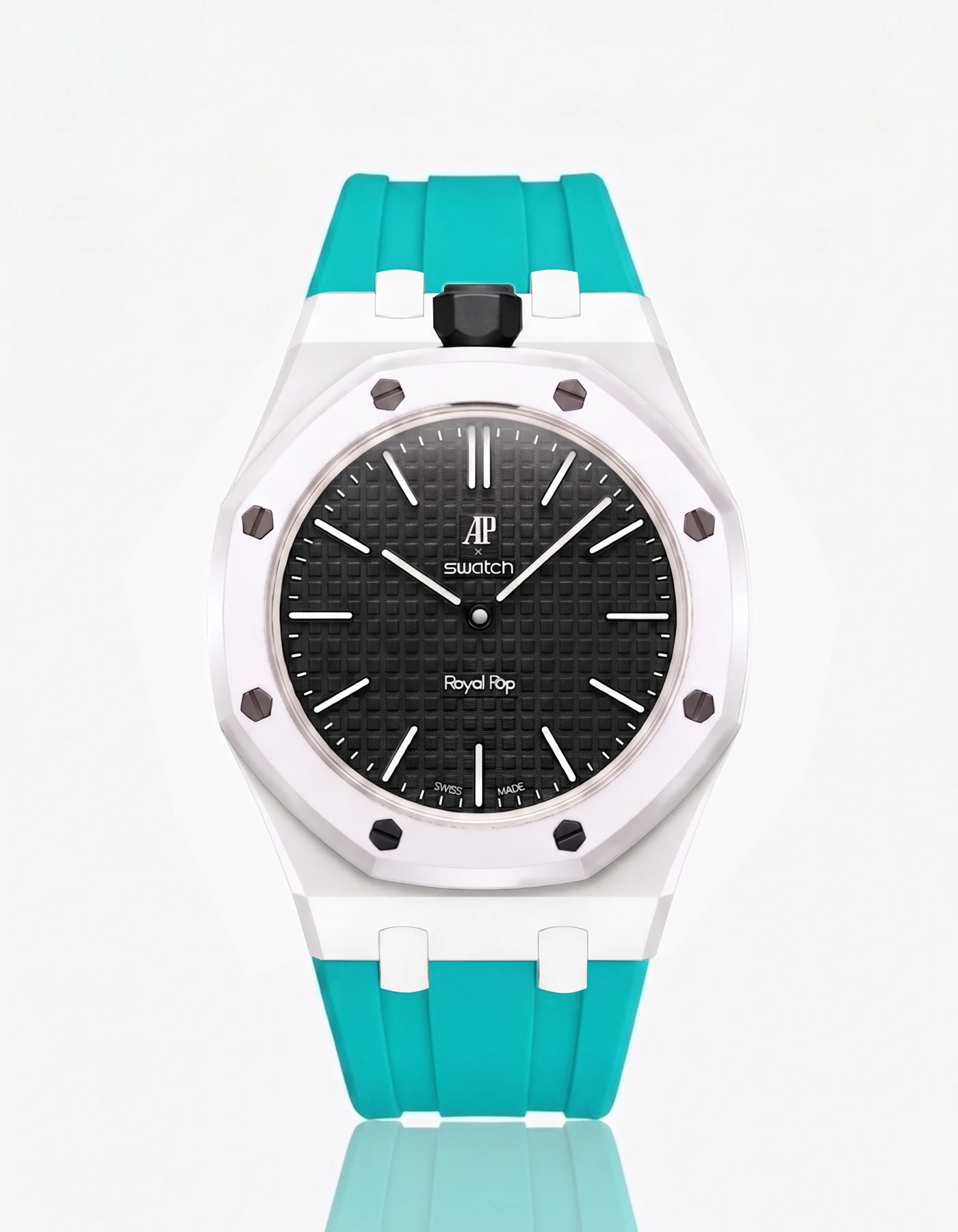 combo::white::rubber-strap-for-ap-x-swatch-royal-pop-turquoise