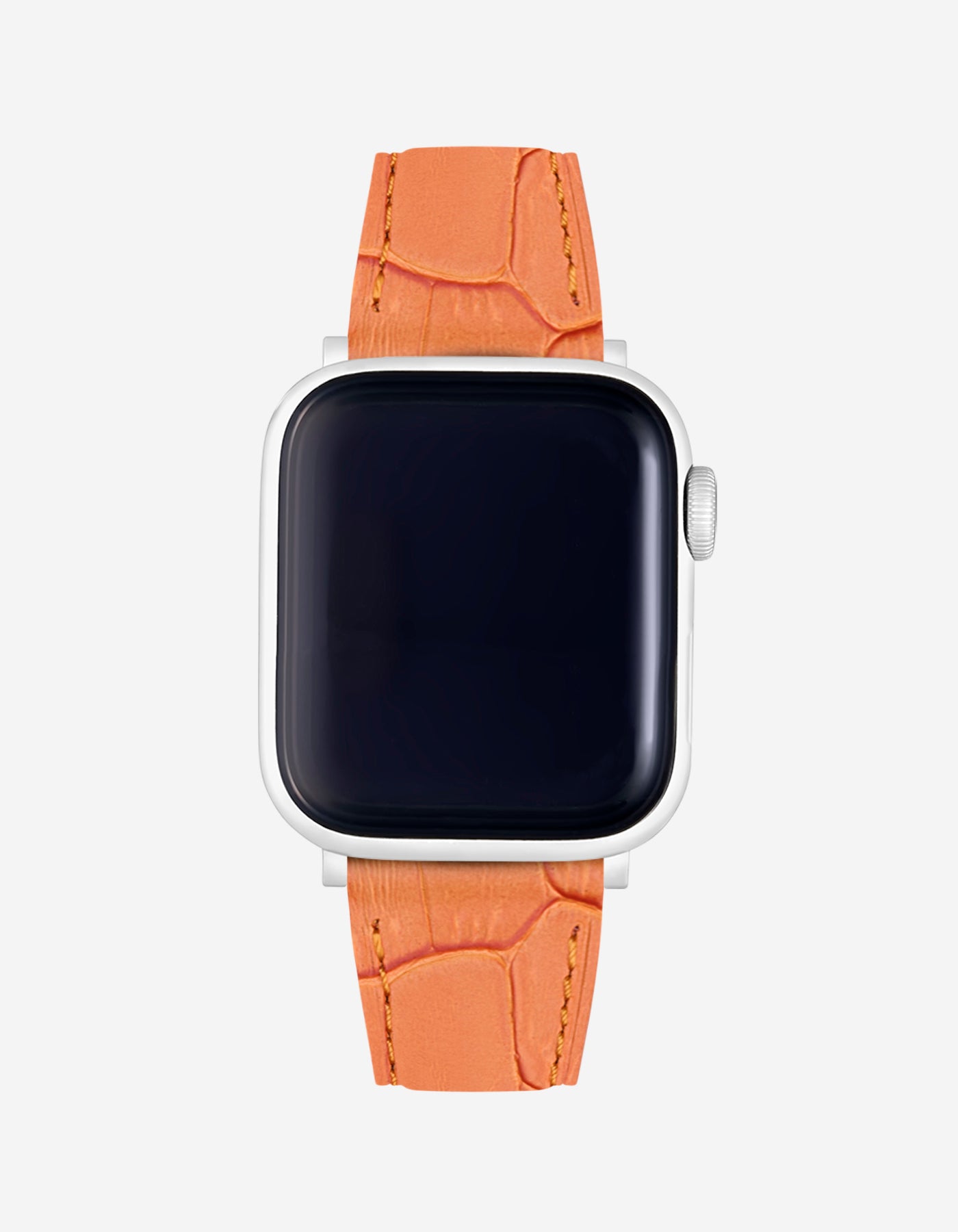 Orange Embossed Alligator Leather Apple Watch Band on Watch – Premium Craftsmanship & Secure Fit