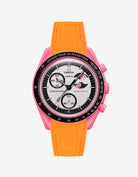 Orange rubber strap on Omega x Swatch MoonSwatch Mission to the Pink Moonphase