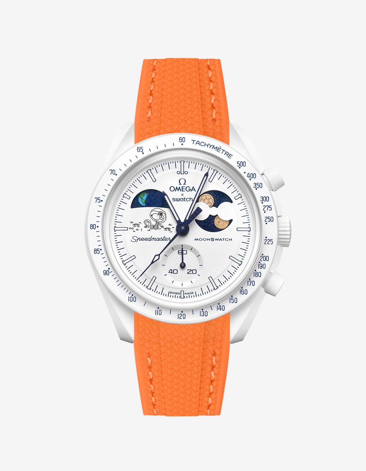 Orange rubber strap on Moonswatch Moonshine Gold Cold Moon