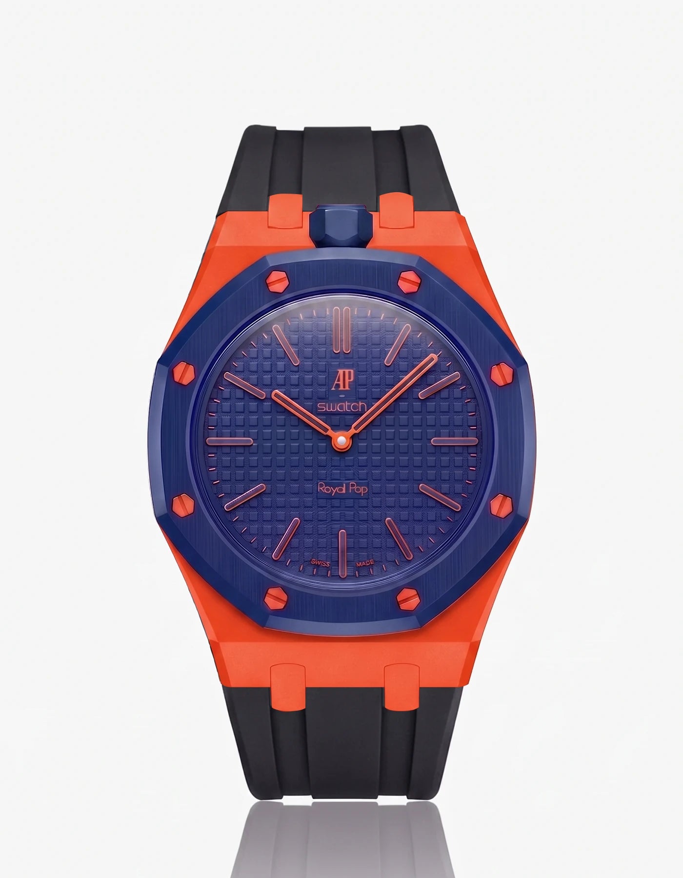 combo::orenji-orange::rubber-strap-for-ap-x-swatch-royal-pop-black