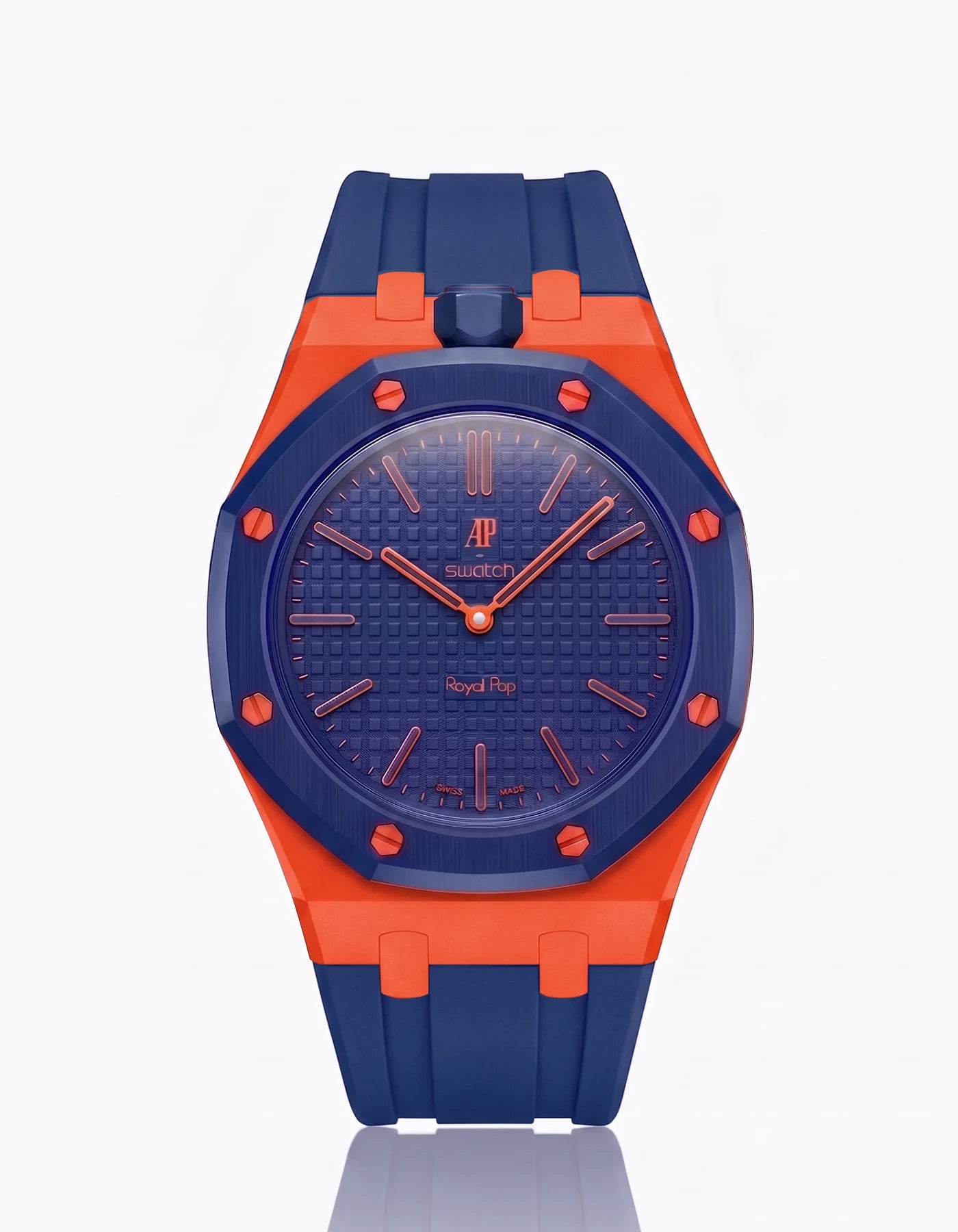 combo::orenji-orange::rubber-strap-for-ap-x-swatch-royal-pop-navy-blue