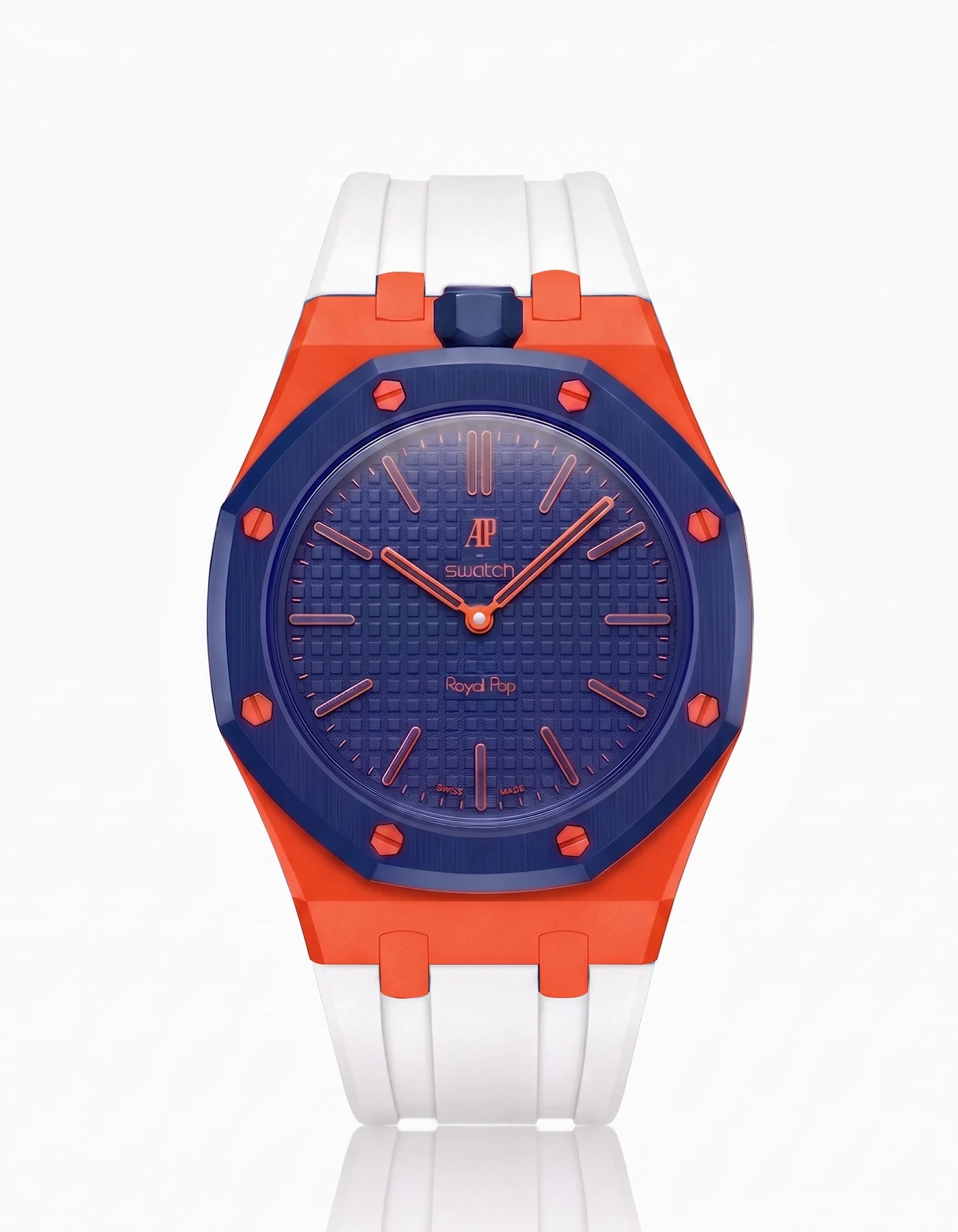 combo::orenji-orange::rubber-strap-for-ap-x-swatch-royal-pop-white