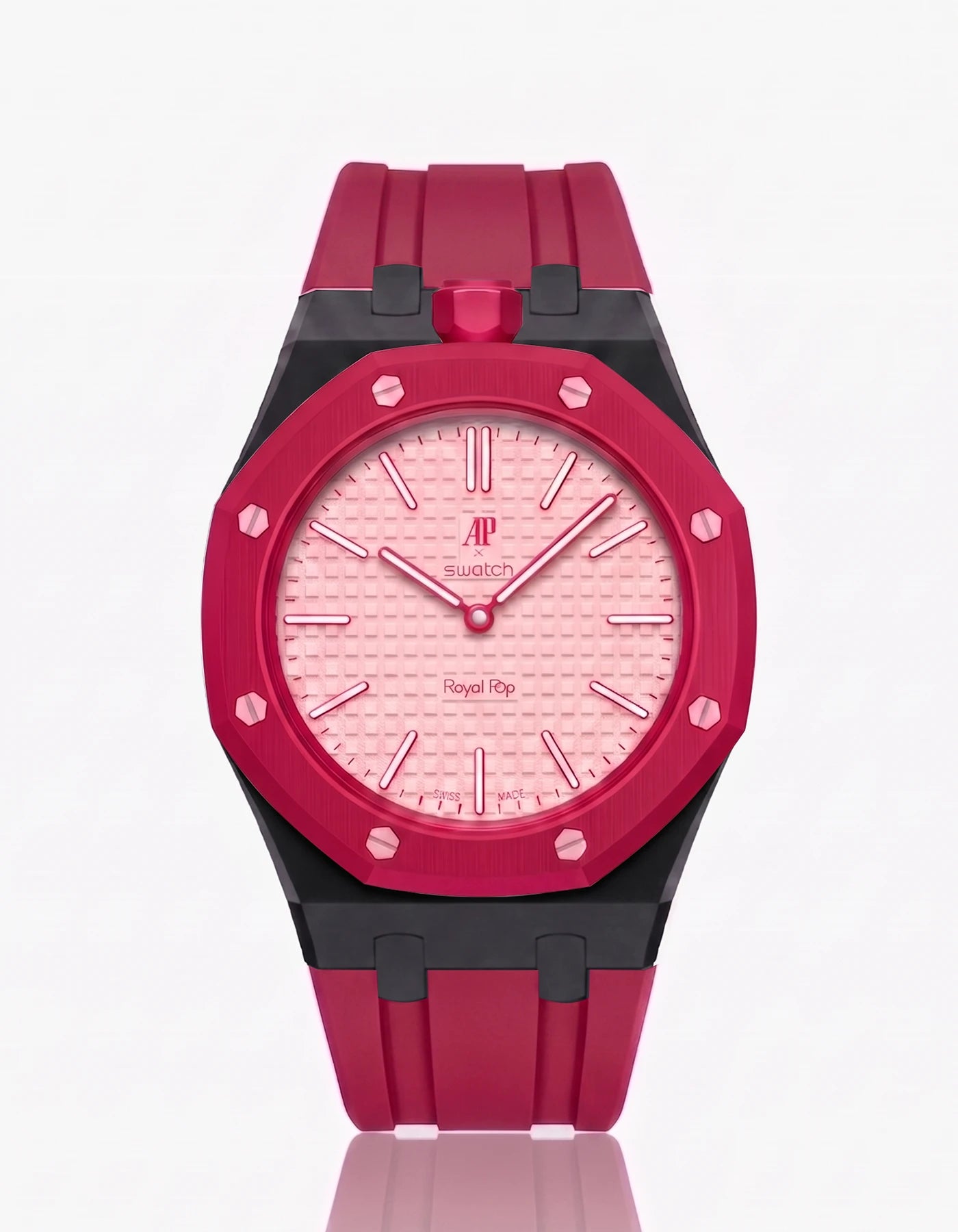 combo::black::rubber-strap-for-ap-x-swatch-royal-pop-dark-pink