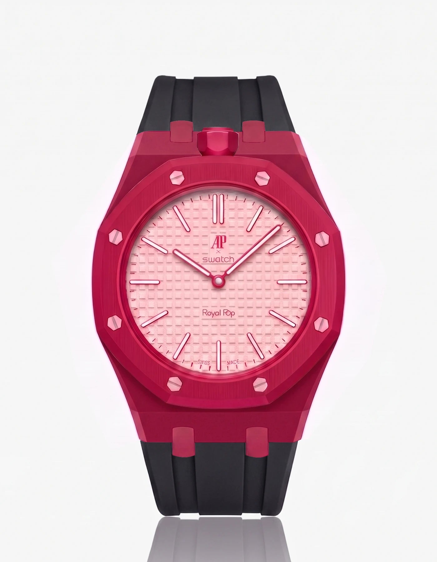 combo::dark-pink::rubber-strap-for-ap-x-swatch-royal-pop-black