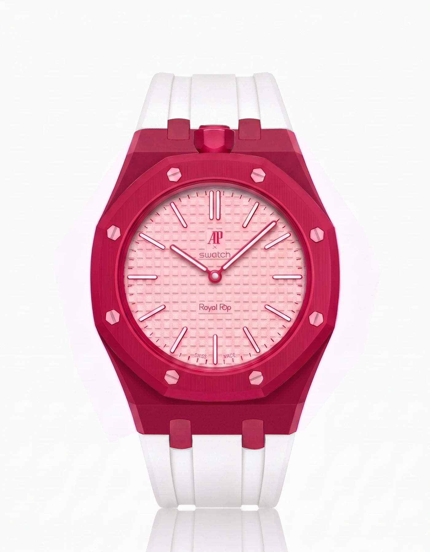 combo::dark-pink::rubber-strap-for-ap-x-swatch-royal-pop-white